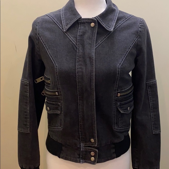 Marc Jacobs Jean denim Jacket zipper detailing Pocket grey black short bomber - Picture 2 of 7